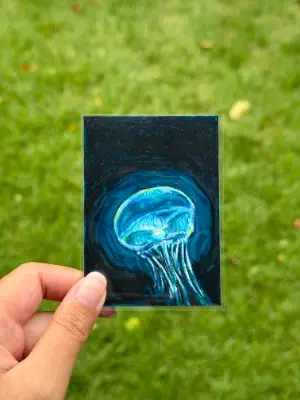 Glowing Jellyfish aceo art card thumbnail 1