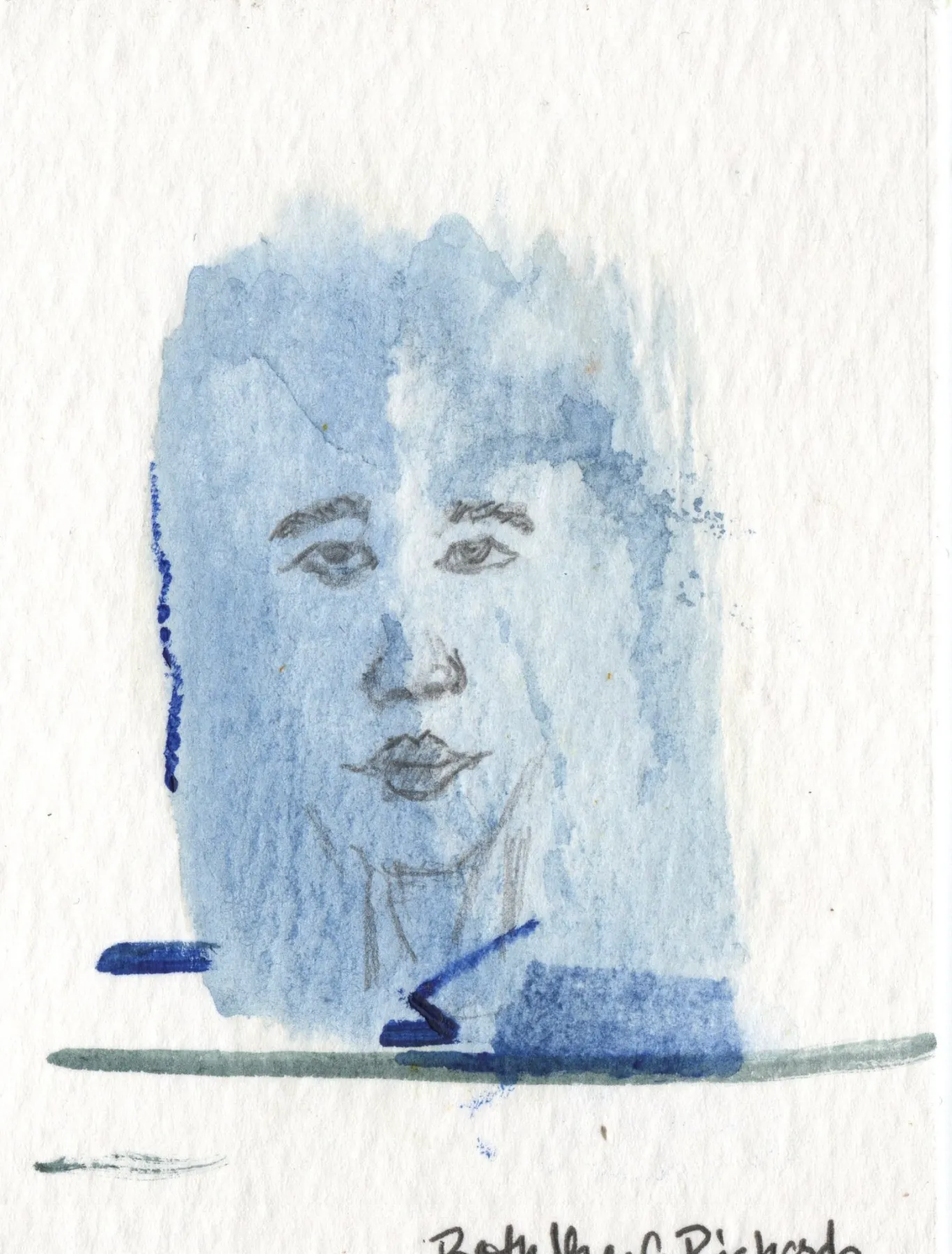 Blue Abstract Face Mini Art 2.5x3.5 aceo art card