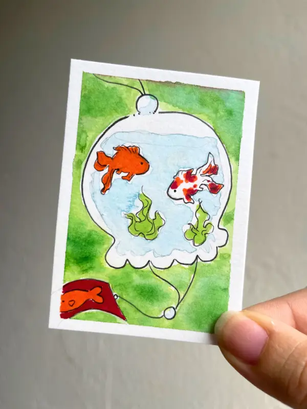 Goldfish Windchime aceo art card