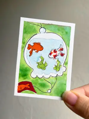 Goldfish Windchime aceo art card thumbnail 1