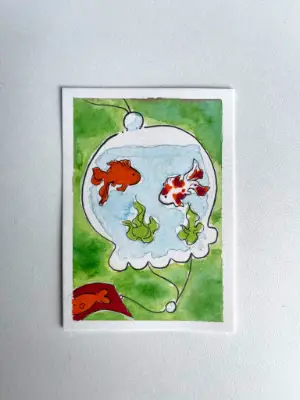 Goldfish Windchime aceo art card thumbnail 2