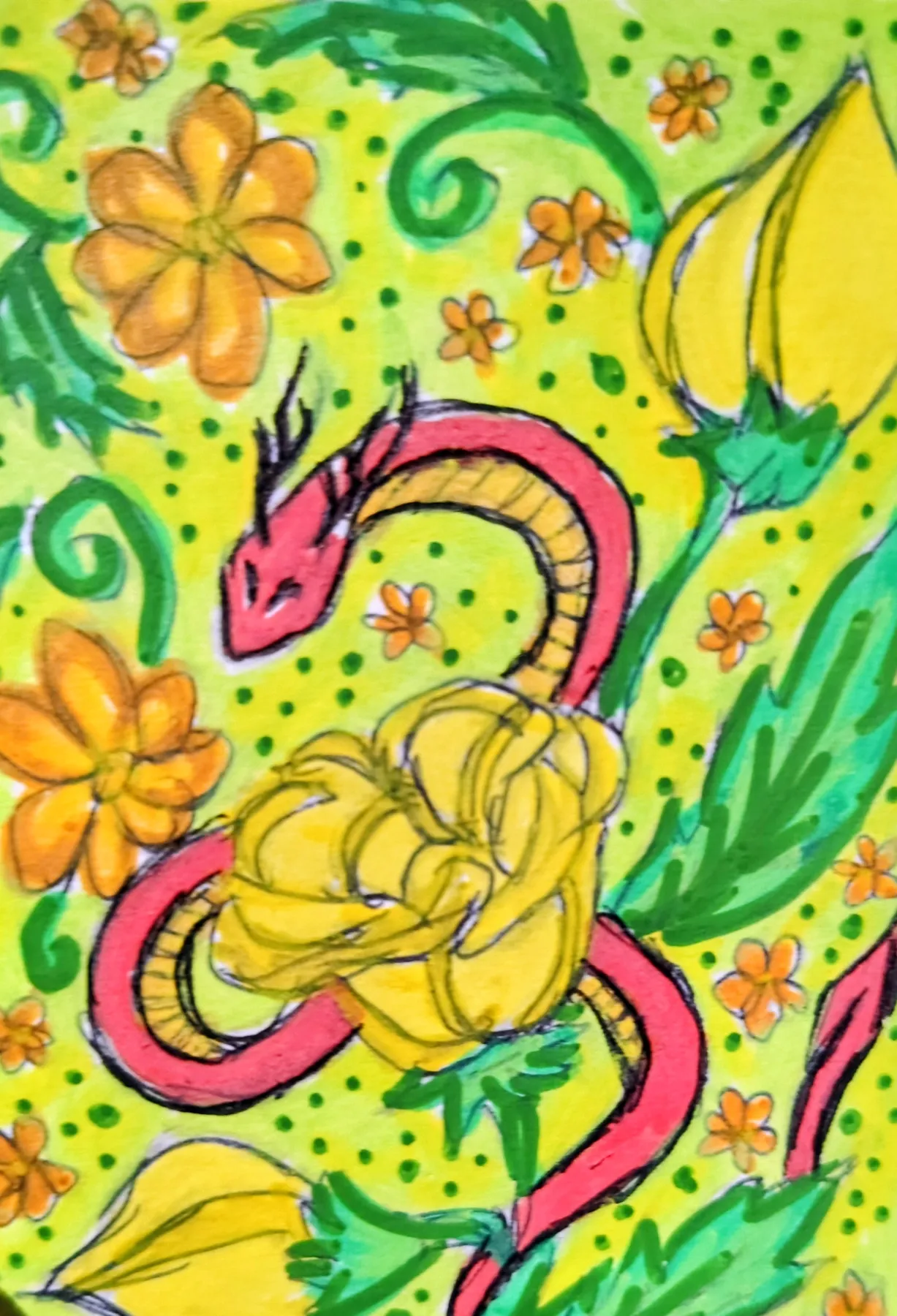 Dragon floral aceo aceo art card