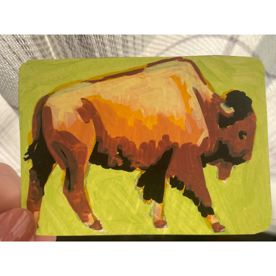 Megafauna Buffalo - wildlife portrait by Norah Mae aceo art card thumbnail 4