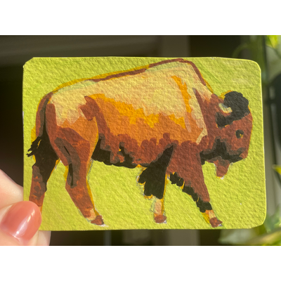 Megafauna Buffalo - wildlife portrait by Norah Mae aceo art card thumbnail 2