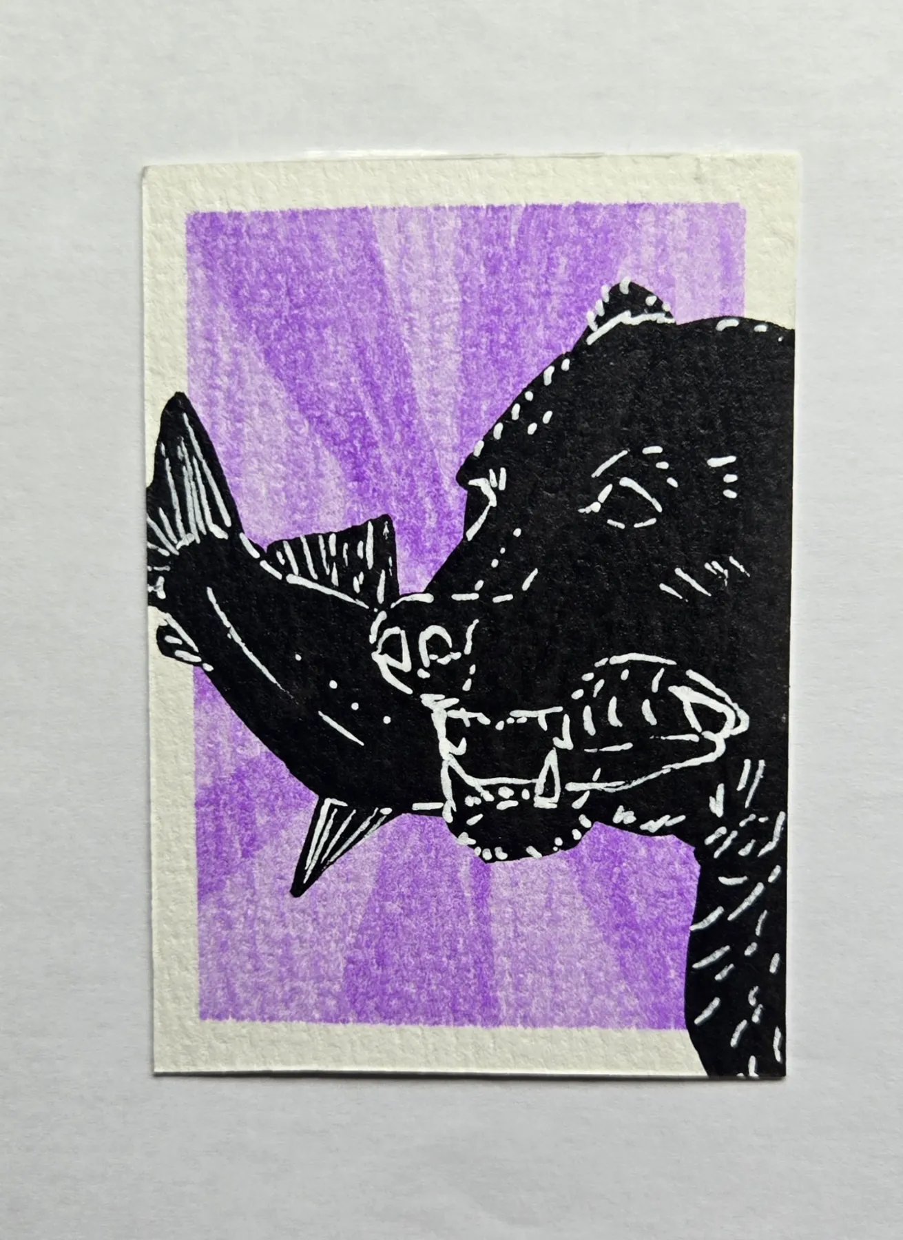 Silhouette Animals (1 of 3) Bear with Fish aceo art card