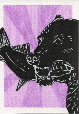 Silhouette Animals (1 of 3) Bear with Fish aceo art card thumbnail 2