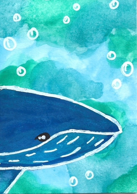 Watercolor Whale aceo art card