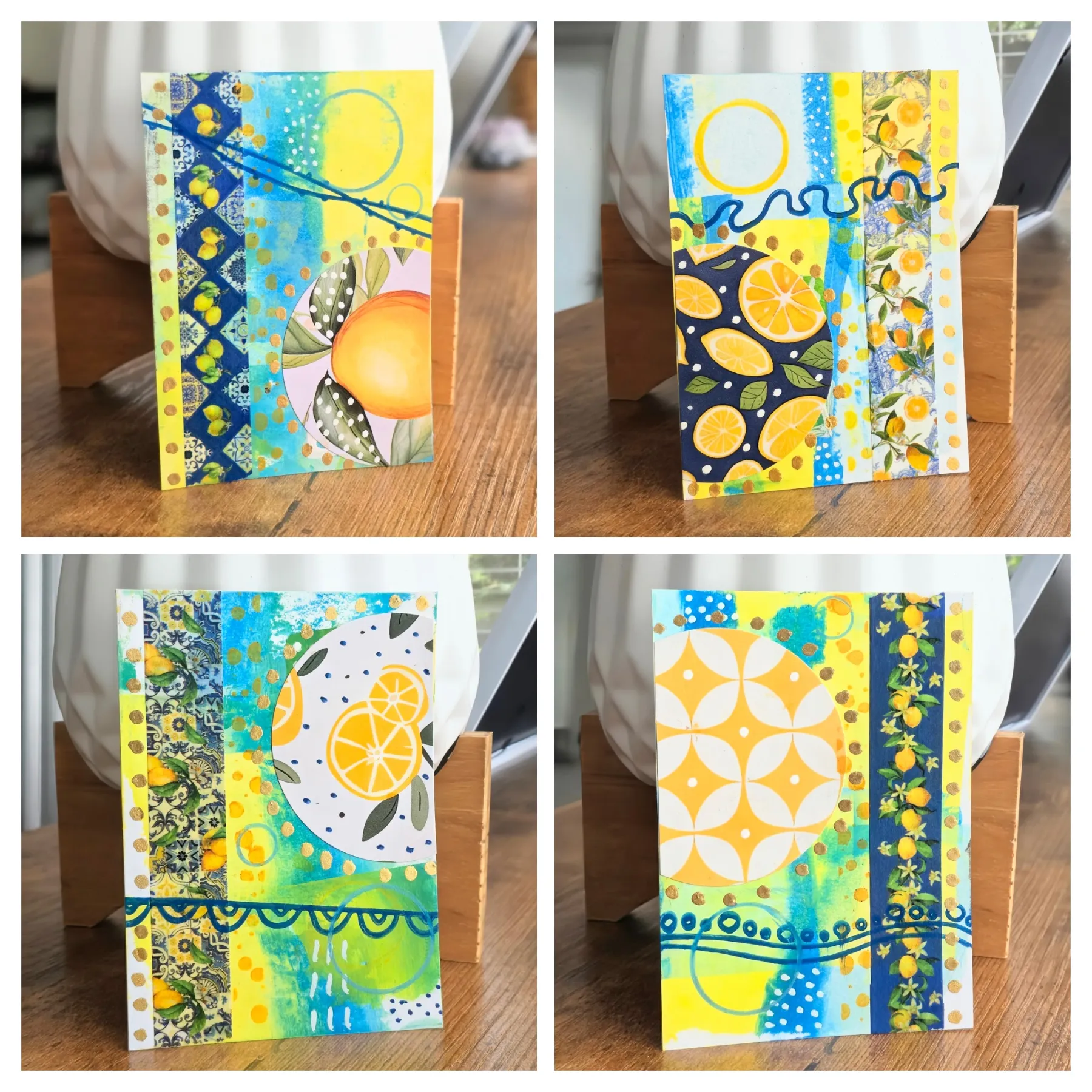 Lemon Daydreams – Set of 4 Original Mixed Media Collages aceo art card