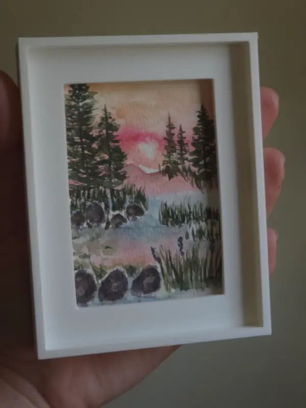 Sunset Pines watercolor impressionism aceo art card