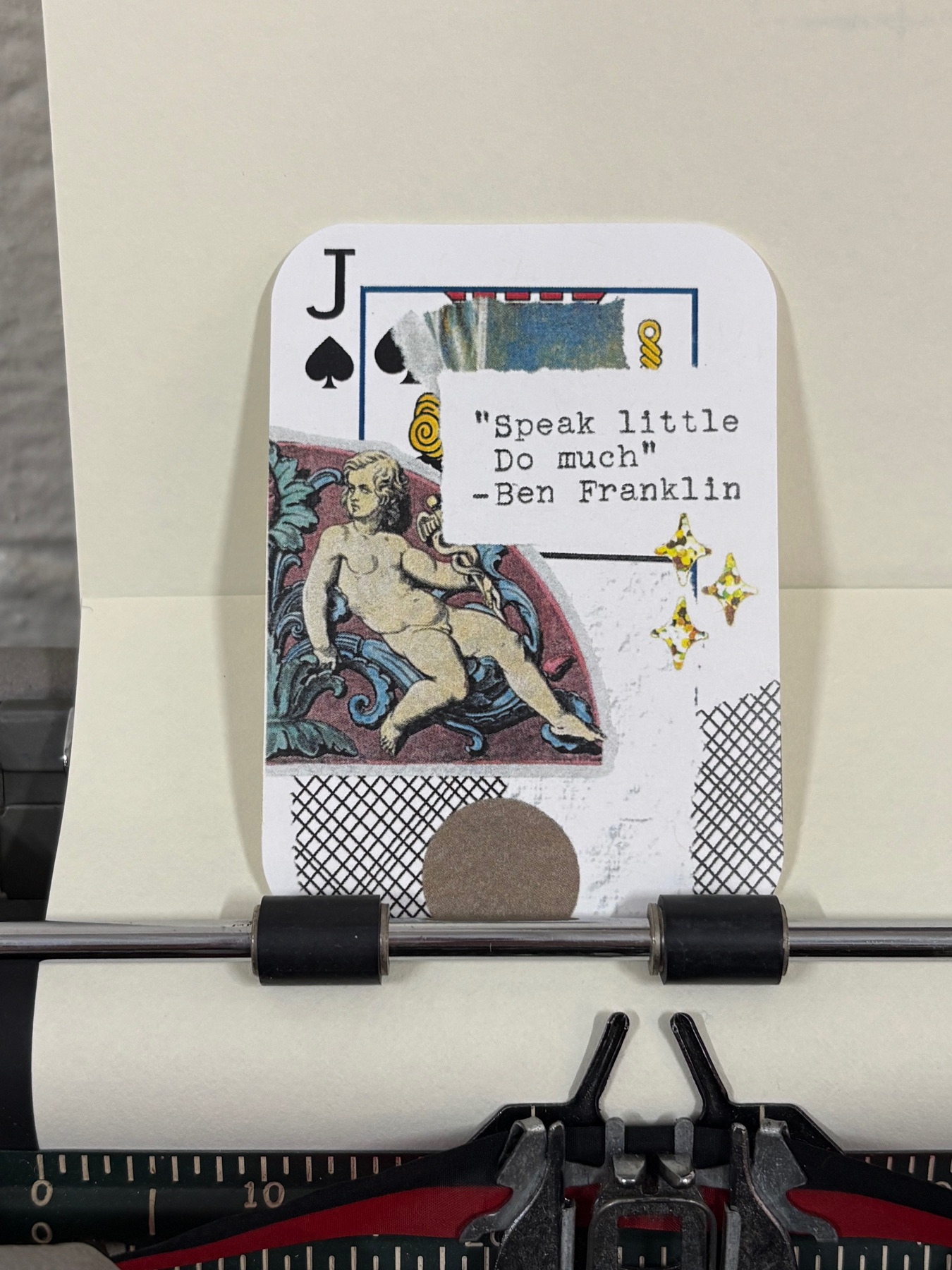 Ben Franklin quote micro collage Mazerzine print wise words altered playing cards aceo art card