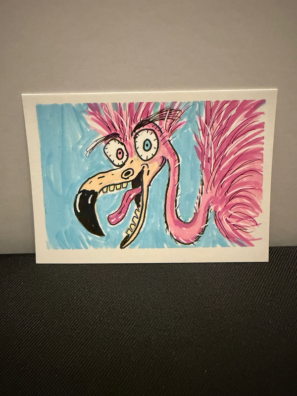 Flaming Flamingo aceo art card