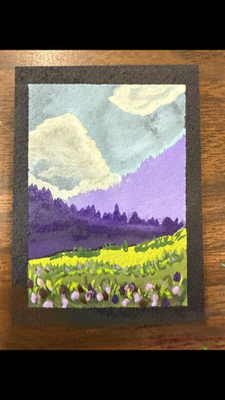 Ghibli Purple Landscape aceo art card thumbnail 1