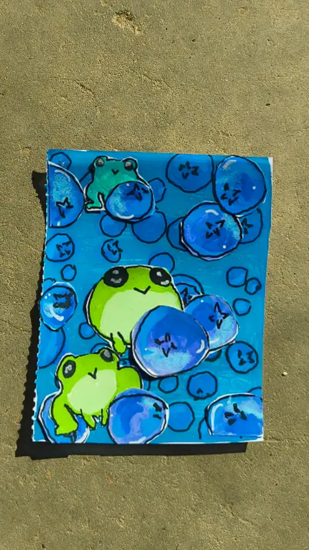 Blube frogs aceo art card