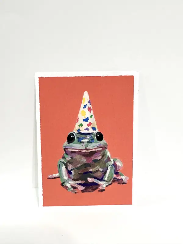 Frog in a Party Hat ("Party Party Yeah") aceo art card