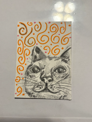 Funky Kitty Cat aceo art card thumbnail 3
