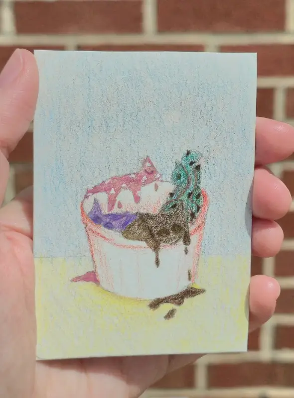 A BUCKET of ice cream kitties aceo art card