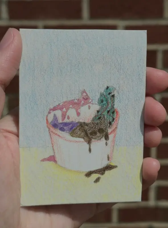 A BUCKET of ice cream kitties aceo art card