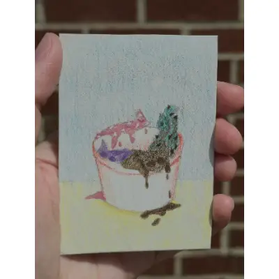 A BUCKET of ice cream kitties aceo art card thumbnail 1