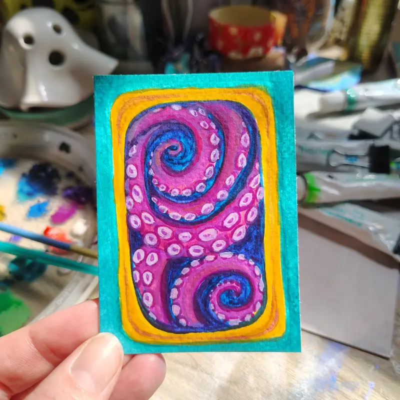 Canned Octopus, aka Canned Cthulhu aceo art card