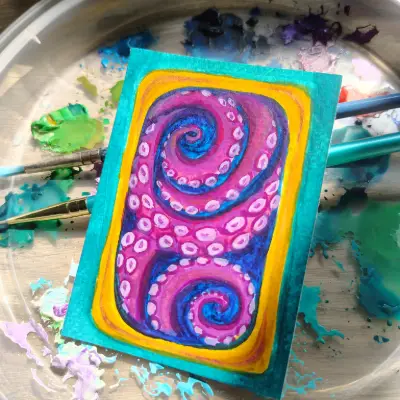Canned Octopus, aka Canned Cthulhu aceo art card thumbnail 2