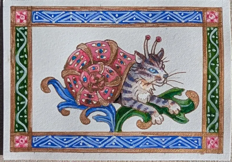 Pink Snail Cat aceo art card