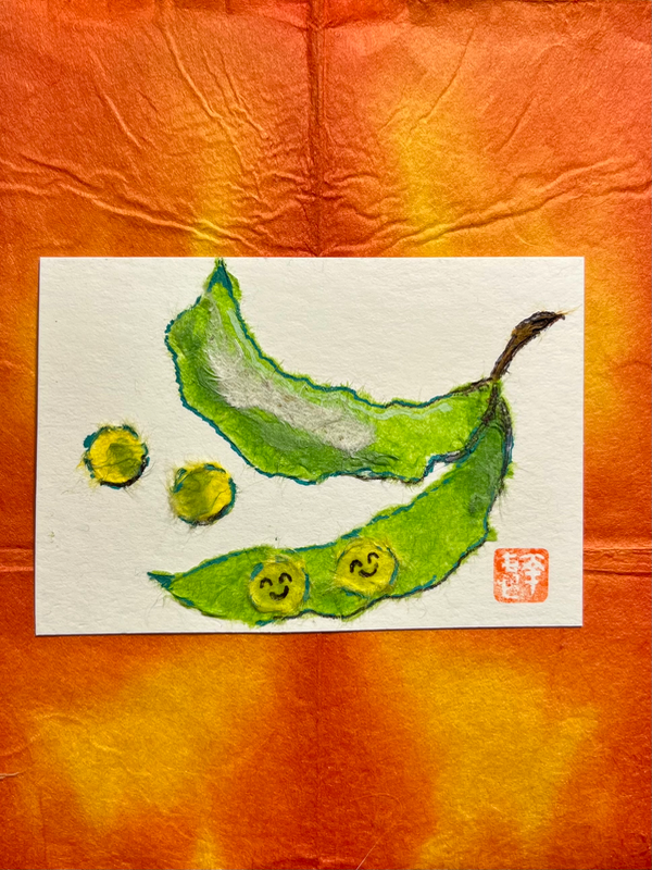 Japanese Washi art - smiles in a pod aceo art card