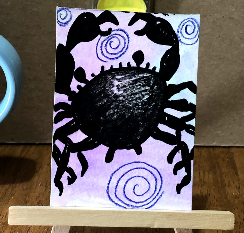 Crab Ocean Animal Nature Sea Watercolors Mixed Media Ink Fantasy aceo art card