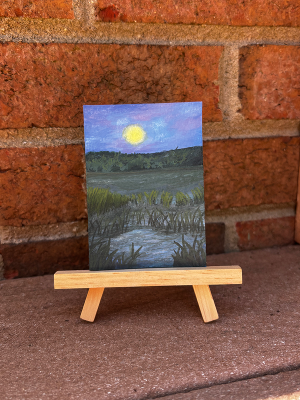 Night scene Landscape, marsh, water, lake, moon aceo art card