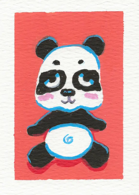 ACEO Original- "Blushing Panda"- 2.5" x 3.5" Acrylic Marker aceo art card