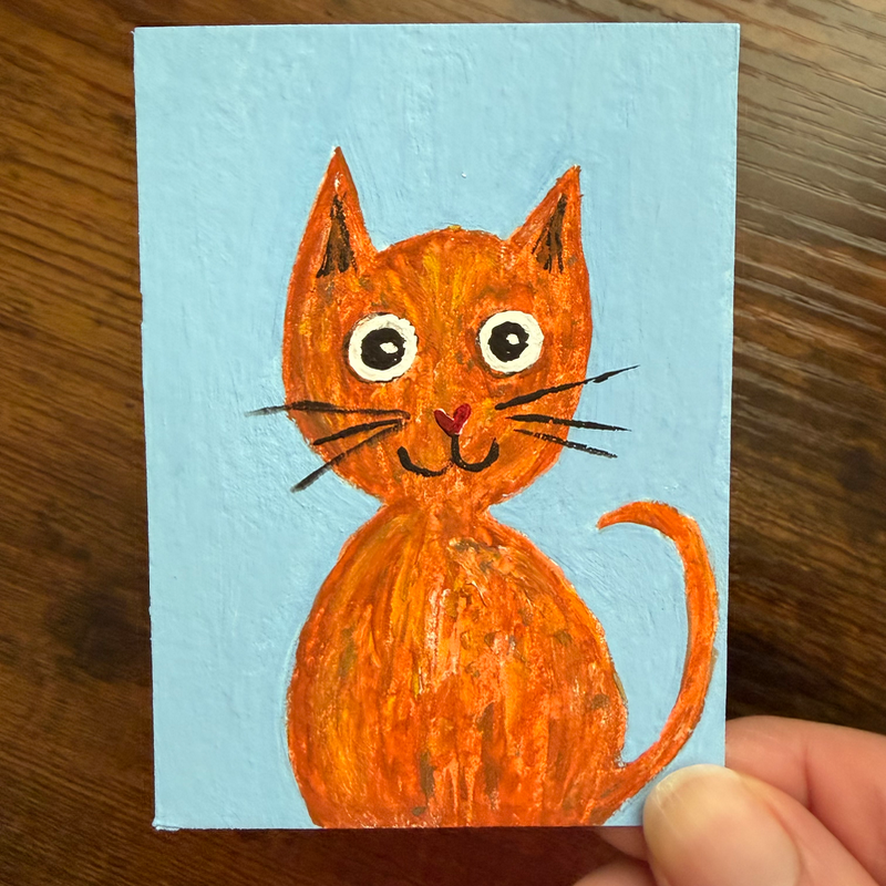 ACEO Acrylic Orange Cartoon Kitty Cat Animal Abstract Textured aceo art card