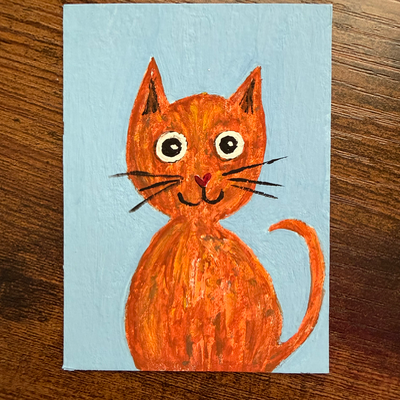 ACEO Acrylic Orange Cartoon Kitty Cat Animal Abstract Textured aceo art card thumbnail 2