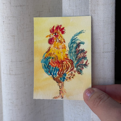 Pastel Rooster aceo art card thumbnail 2