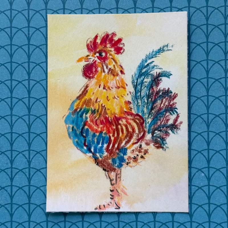 Pastel Rooster aceo art card