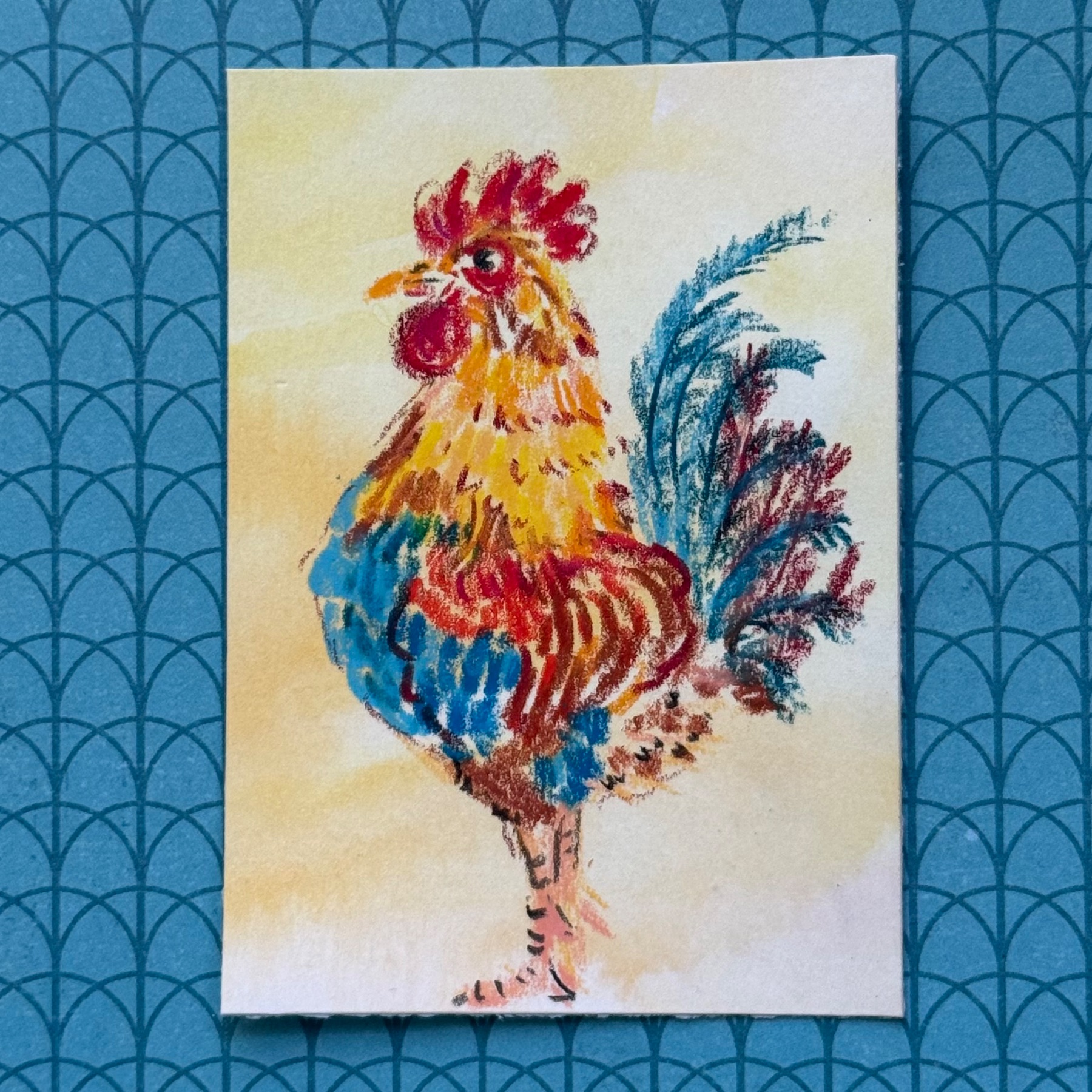 Pastel Rooster aceo art card