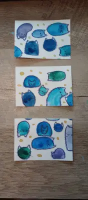 Cat slumber party 2/3 aceo art card thumbnail 2