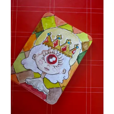 Original ACEO Watercolor Art OOAK - Queen Oddling Fantasy Cyclops Portrait aceo art card thumbnail 2