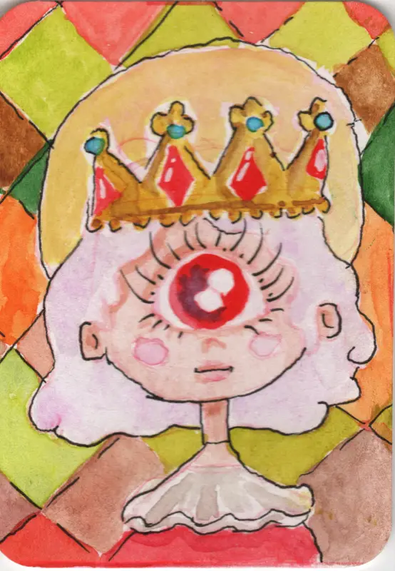 Original ACEO Watercolor Art OOAK - Queen Oddling Fantasy Cyclops Portrait aceo art card