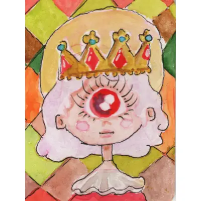 Original ACEO Watercolor Art OOAK - Queen Oddling Fantasy Cyclops Portrait aceo art card thumbnail 1