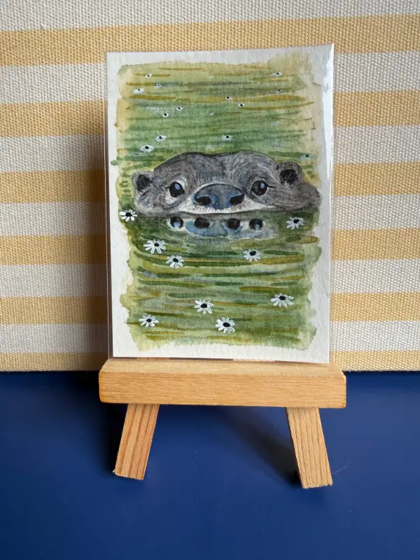 Otter in the Marsh aceo art card