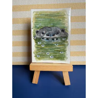 Otter in the Marsh aceo art card thumbnail 1