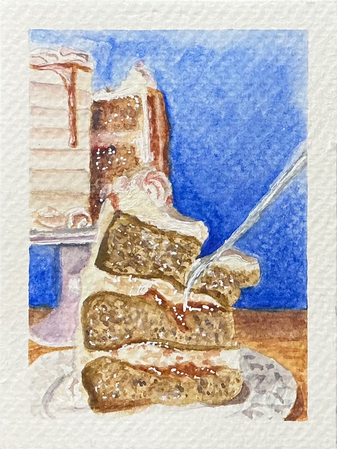 ACEO Original Watercolour Painting "Caramel Banana Cake" by Ebony Jasmin Warren aceo art card