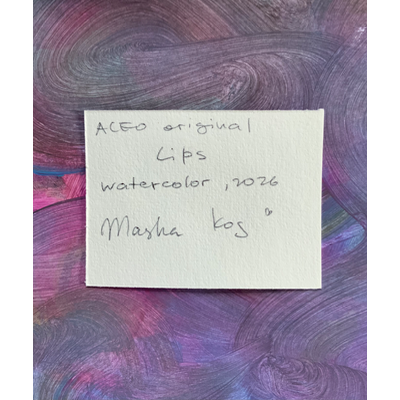 Watercolor lips aceo art card thumbnail 2