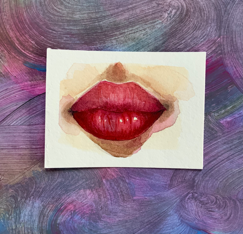 Watercolor lips aceo art card
