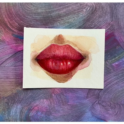 Watercolor lips aceo art card thumbnail 1