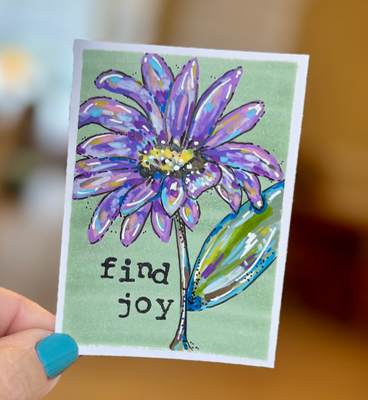 Find Joy Purple Flower aceo art card thumbnail 2