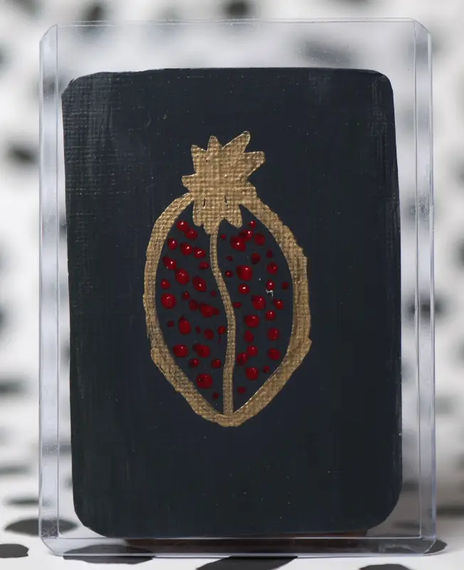 ACEO Art Card "Gold Pomegranate" Original Acrylic Canvas Painting 3 of 3 aceo art card