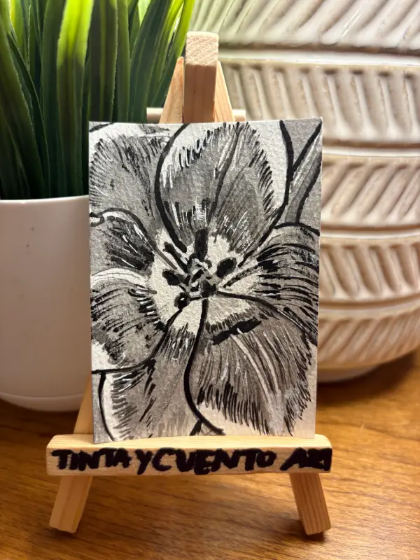 Black and White Flower aceo art card