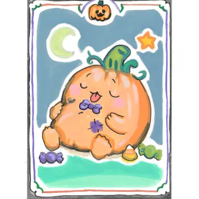 Pumpkin Candy Belly | Halloween Belly Collection | Art with Sara Rose aceo art card thumbnail 1