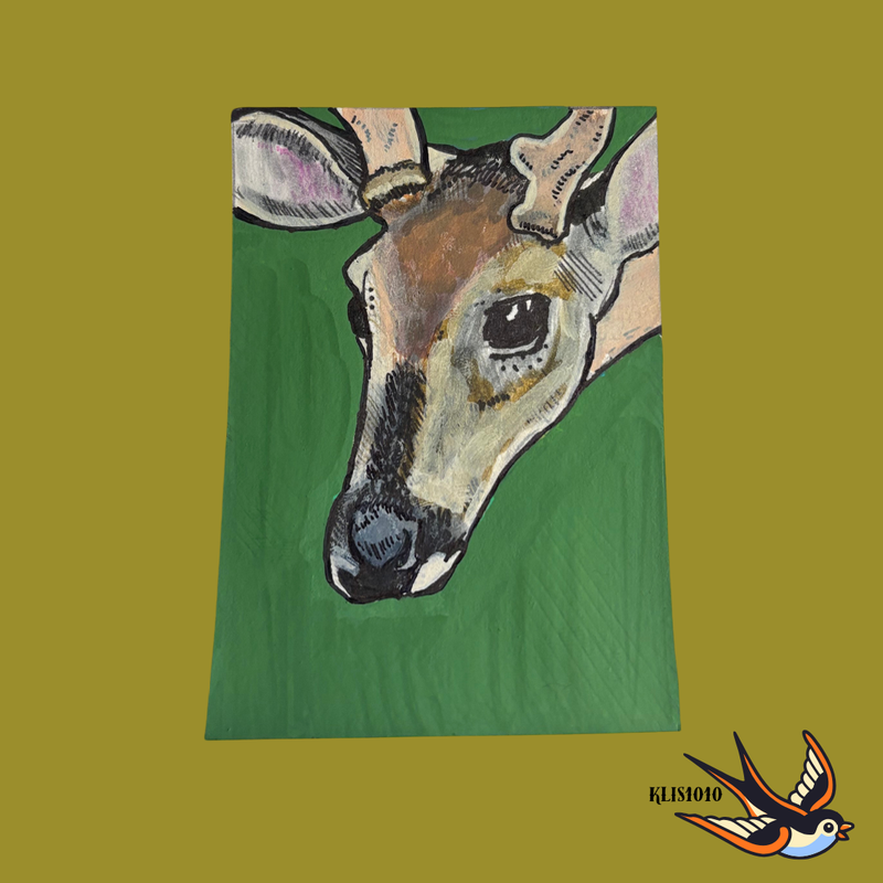 Original ACEO Mixed Media Deer on Paper 2.5x3.5 aceo art card