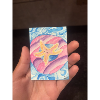 Starfish on a Pool Float aceo art card thumbnail 1